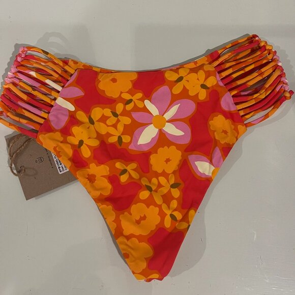 Stone Fox Swim‎ Simone Bottom Lei Lei Print Size Small Pink Orange Floral Beach - Picture 1 of 7